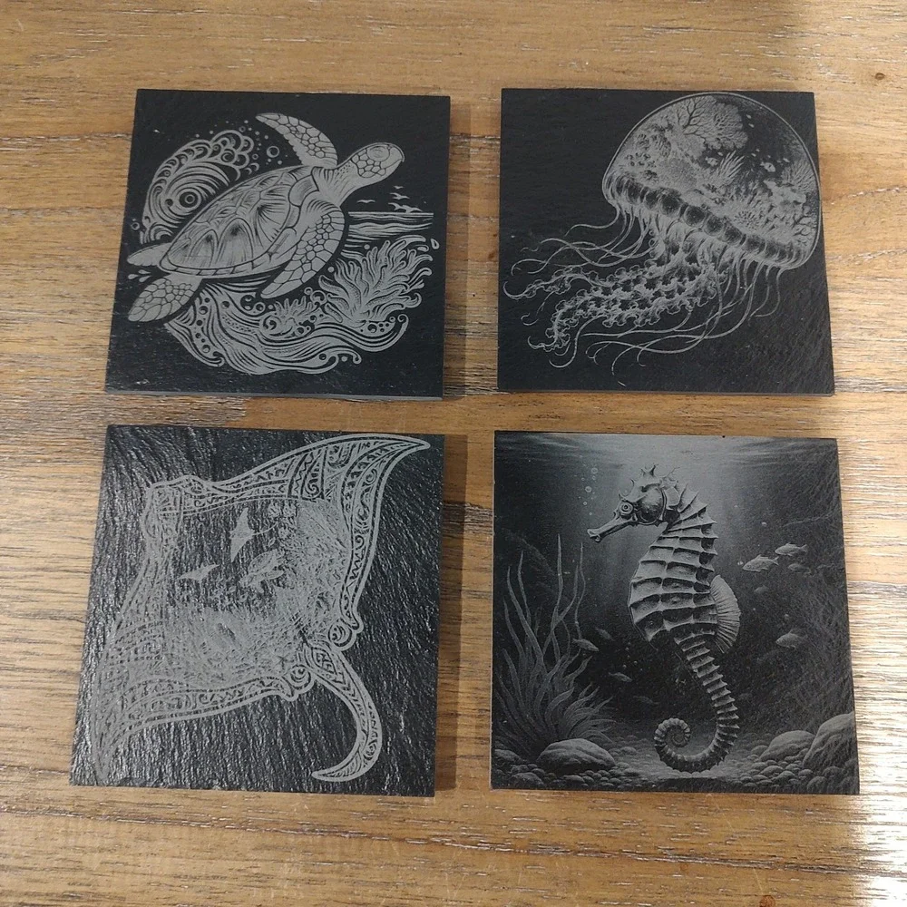 Personalized Slate Coaster Set Of 4 Custom Engraved Gift Coastal Ocean Customize